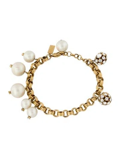 Pre-owned Kate Spade Crystal & Faux Pearl Charm Bracelet, 7.5" In Multi