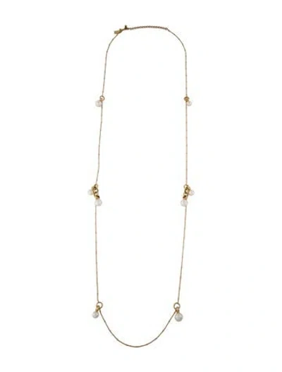 Pre-owned Kate Spade Crystal & Faux Pearl Station Necklace, 44" In Multi