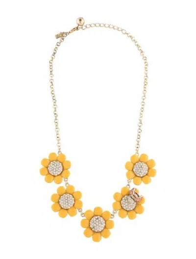 Pre-owned Kate Spade Crystal & Resin Flower Collar Necklace, 21" In Black/red/yellow