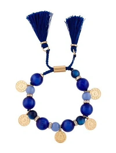 Pre-owned Kate Spade Crystal & Resin Pretty Poms Tassel Charm Bracelet, 8.75" In Blue