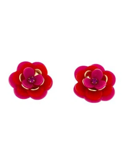Pre-owned Kate Spade Crystal & Rubber Flower Stud Earrings In Multi