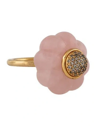 Pre-owned Kate Spade Crystal & Stone Cocktail Ring In Clear/pink