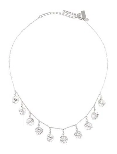 Pre-owned Kate Spade Crystal Beaded Station Collar Necklace, 18" In Clear