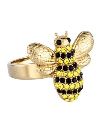 Pre-owned Kate Spade Crystal Bee Cocktail Ring In Black/yellow