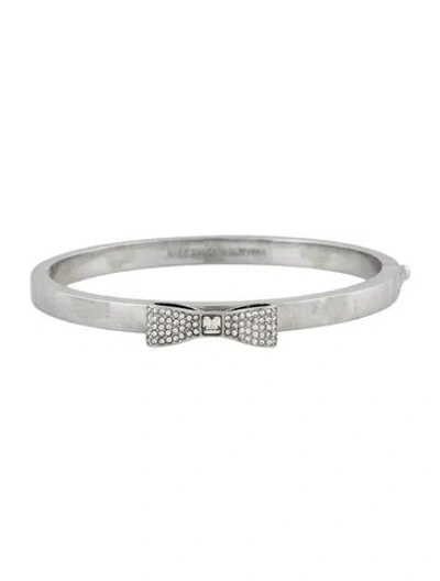 Pre-owned Kate Spade Crystal Bow Hinged Bangle Bracelet, 7" In Transparent