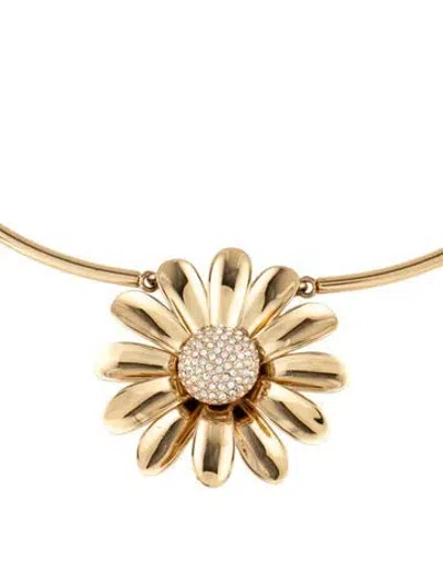 Pre-owned Kate Spade Crystal Daisy Single Pendant Collar Pendant, 18.75" In Clear