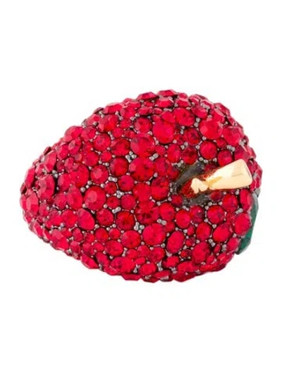 Pre-owned Kate Spade Crystal Dashing Beauty Apple Statement Ring In Multi