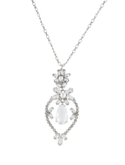 Pre-owned Kate Spade Crystal Embellished & Faux Pearl Pendant Necklace, 18" In Transparent