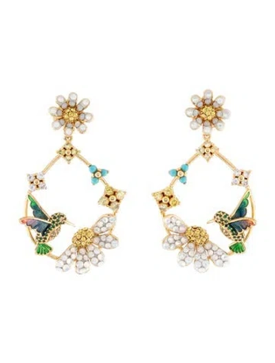 Pre-owned Kate Spade Crystal, Enamel & Resin Dazzling Daisy Hummingbird Drop Earrings In Multicolor
