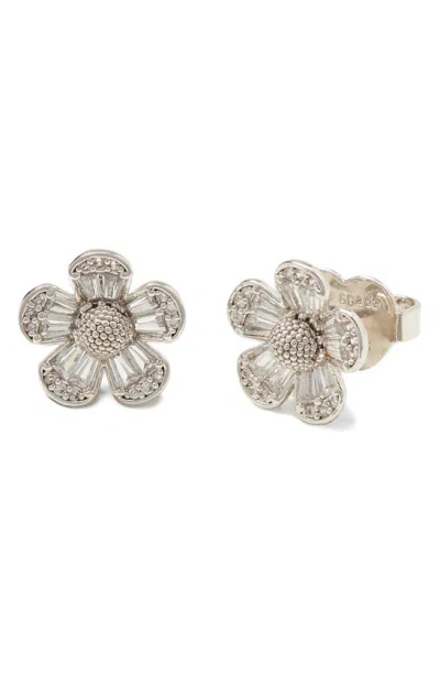 Kate Spade Crystal Floral Stud Earrings In Clear/ Silver