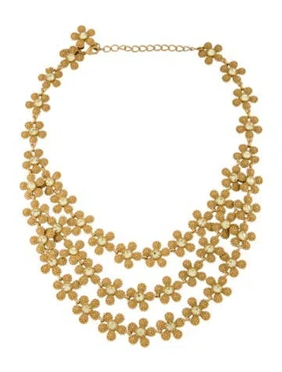 Pre-owned Kate Spade Crystal Flower Collar Multi-layer Necklace, 19"