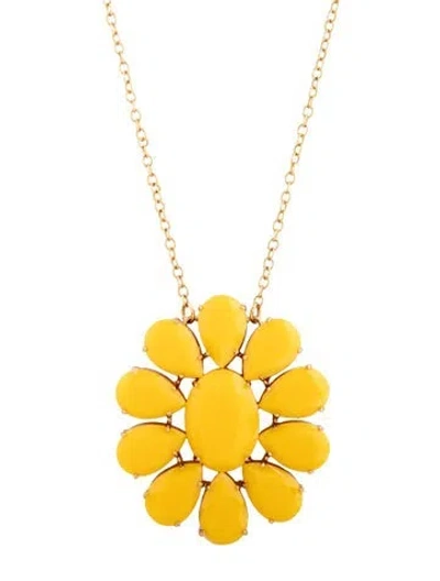 Pre-owned Kate Spade Crystal Flower Pendant Necklace, 27" In Yellow