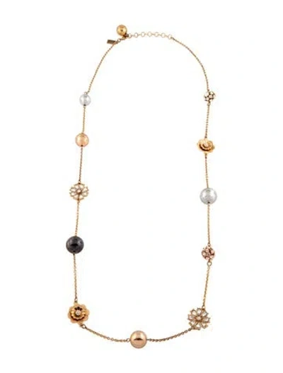 Pre-owned Kate Spade Crystal Flower Station Necklace, 34.25" In Clear/pink