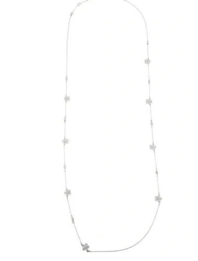 Pre-owned Kate Spade Crystal Gleaming Gardenia Flower Scatter Station Necklace, 37" In Silver