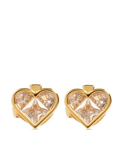 Kate Spade Crystal Heart Stud Earrings In Gold