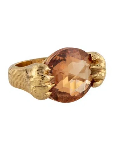 Pre-owned Kate Spade Crystal House Cat Double Paw Cocktail Ring In Orange