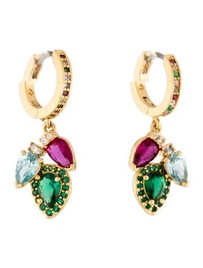 Pre-owned Kate Spade Crystal Light Up The Room Hoop Drop Earrings In Multi