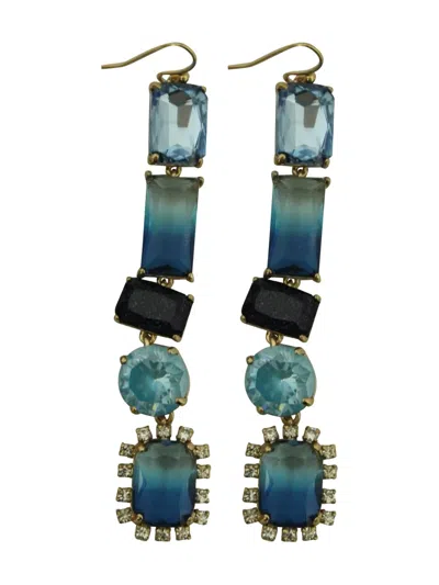 Pre-owned Kate Spade Crystal Linear Drop Earrings In Blue
