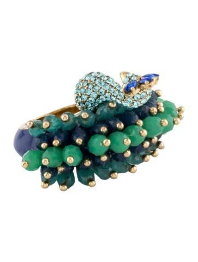 Pre-owned Kate Spade Crystal Peacock Cocktail Ring In Blue