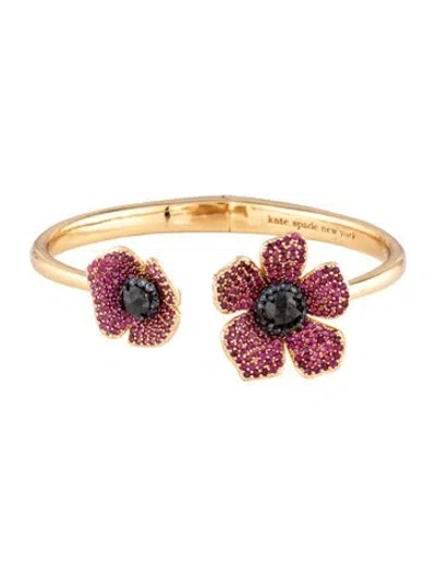 Pre-owned Kate Spade Crystal Poppy Power Hinged Cuff Bracelet, 6.5" In Multi