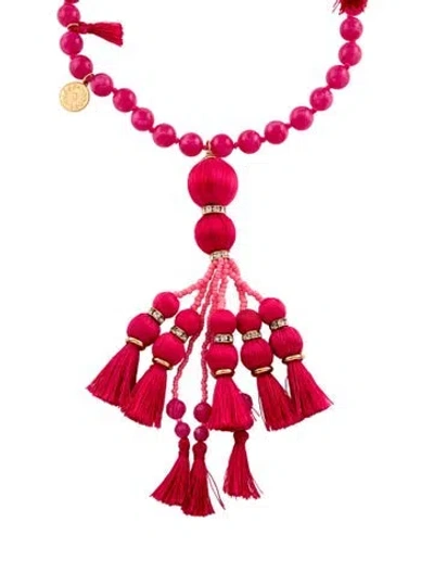 Pre-owned Kate Spade Crystal Pretty Poms Tassel Necklace, 38" In Multi