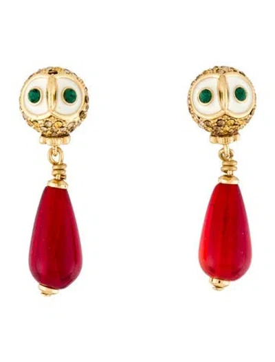 Pre-owned Kate Spade Crystal, Resin, & Enamel Owl Drop Earrings In Multi