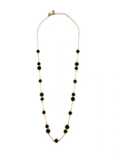 Pre-owned Kate Spade Crystal Station Necklace, 34" In Black