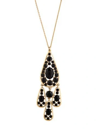 Pre-owned Kate Spade Crystal Tear Drop Pendant Necklace, 30.5" In Black