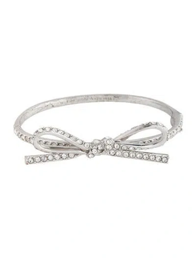 Pre-owned Kate Spade Crystal Tied Up Bow Bangle Bracelet, 6.75" In Clear