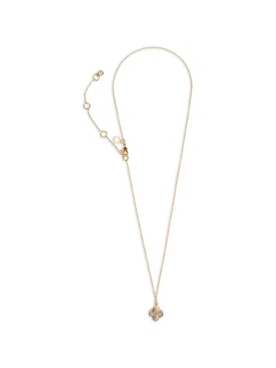 Kate Spade Crystal-embellished Clover-pendant Necklace In Gold
