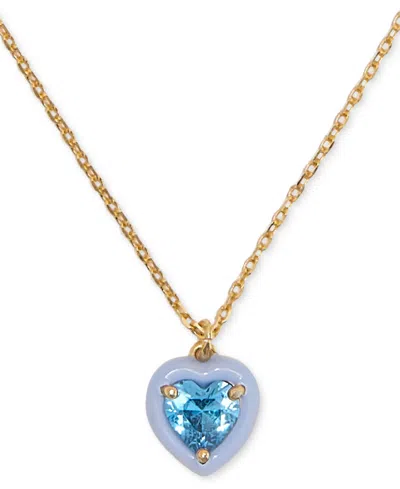 Kate Spade Cubic Zirconia Heart Halo Pendant Necklace, 16" + 3" Extender In Blue