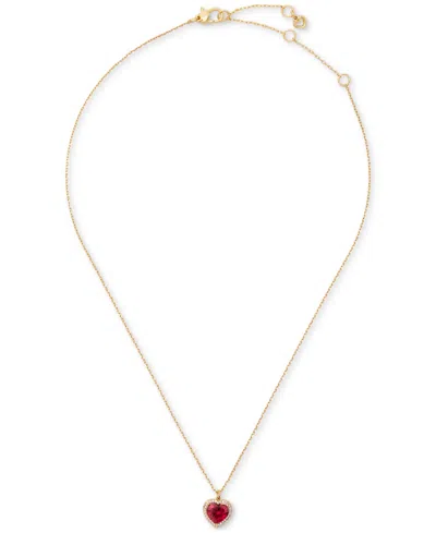 Kate Spade Cubic Zirconia Heart Halo Pendant Necklace, 16" + 3" Extender In Ruby,gold