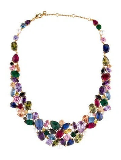 Pre-owned Kate Spade Cubic Zirconia,faux Pearl & Crystal Candy Shop Statement Collar Necklace, 16" In Multi