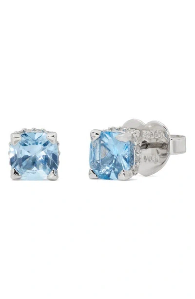 Kate Spade Cushion Cubic Zirconia Stud Earrings In Light Sapphire/ Silver