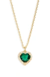 Kate Spade Cz Heart Pendant Necklace In Emerald / Gold