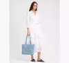 Kate Spade Do It All Spade Flower Perforated Denim Large Tote Bag In Blue