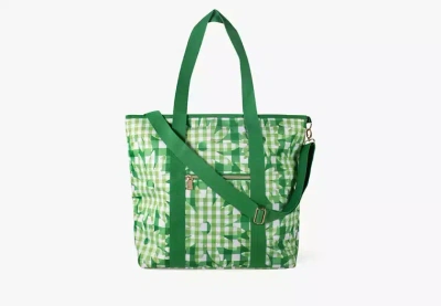 Kate Spade Daisy Gingham Cooler Tote In Green
