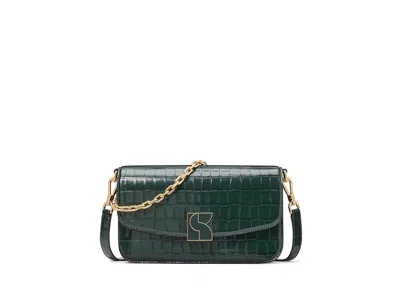 Kate Spade Dakota Croc Embossed Leather Medium Convertible Shoulder Bag Handbags Rock Garden: One Size In Green