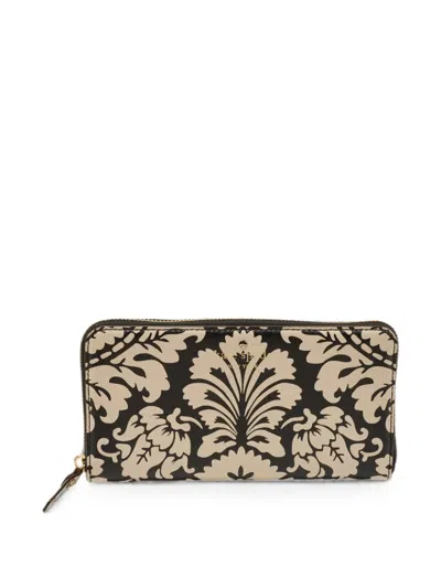 Pre-owned Kate Spade Damask-print Zip-around Wallet In Black