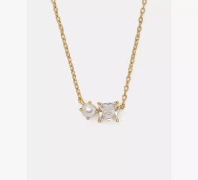Kate Spade Cubic Zirconia And Imitation Pearl Dear Bestie Pendant Necklace In Gold