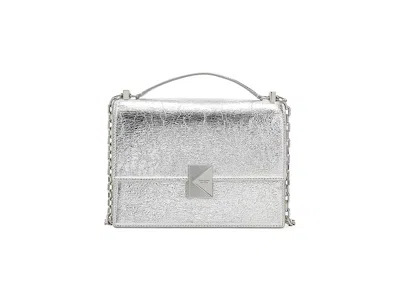 Kate Spade Deco Crinkle Metallic Leather Chain Shoulder Clutch Handbags Silver: One Size