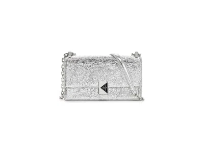 Kate Spade Deco Crinkle Metallic Leather Mini Flap Chain Crossbody Wallet Handbags Silver: One Size