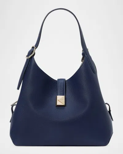 Kate Spade Deco Pebbled Leather Shoulder Bag In Parisian Navy