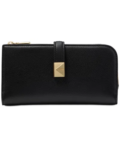 Kate Spade Deco Pebbled Leather Zip Slim Wallet In Black