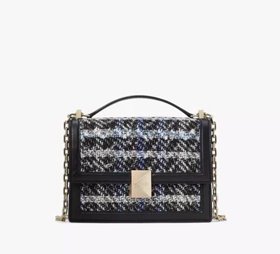 Kate Spade Deco Plaid Tweed Chain Shoulder Bag In Black