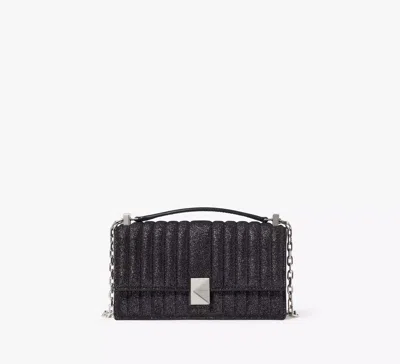 Kate Spade Deco Quilted Glitter Suede Mini Flap Chain Crossbody In Navy