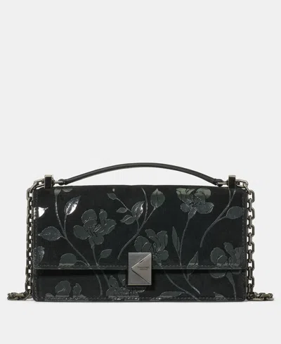 Kate Spade Deco Uptown Blooms Printed Suede Mini Crossbody Bag In Black