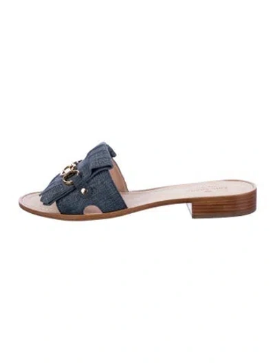 Pre-owned Kate Spade Denim Chain-link Accents Slides In Blue/brown