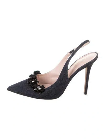Pre-owned Kate Spade Denim Crystal Embellishments Slingback Pumps In Black
