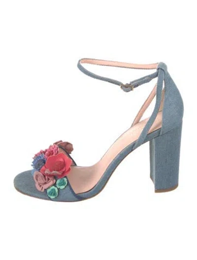 Pre-owned Kate Spade Denim Floral Print Sandals In Blue